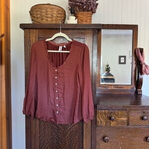 Anthropologie Button-Up Blouse - Deep Red